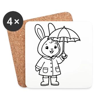Süßer Hase Regenmantel Schirm Vektor - Untersetzer (4er-Set) - Weiß - Vorne