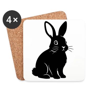 Silhouette de lapin, Vecteur noir - Dessous de verre (lot de 4) - blanc - Devant