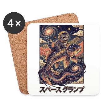 Astronaut cat on cosmic koi - Coasters (set of 4) - white - Front