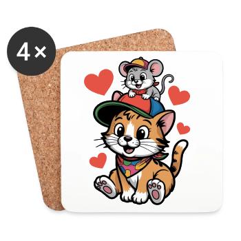 Cat friendship with mouse - Coasters (set of 4) - white - Front