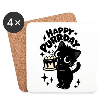Chat Vol de Cuisine | Motif de chats d’anniversaire mignons - Dessous de verre (lot de 4) - blanc - Devant