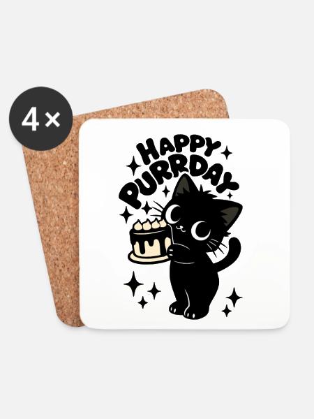 Kuchenklau Katze | Süßes Geburtstag Katzen Motiv - Untersetzer (4er-Set) - Weiß