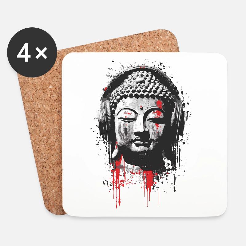 Buddha mit Kopfhörern – Urban Meditation - Untersetzer (4er-Set) - Weiß