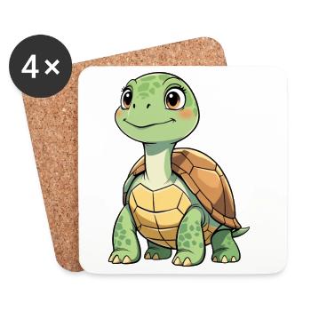 Green Turtle Cartoon Pattern - Coasters (set of 4) - white - Front