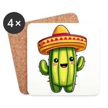 Cactus with Sombrero – kawaii Cactus - Coasters (set of 4) - white - Front