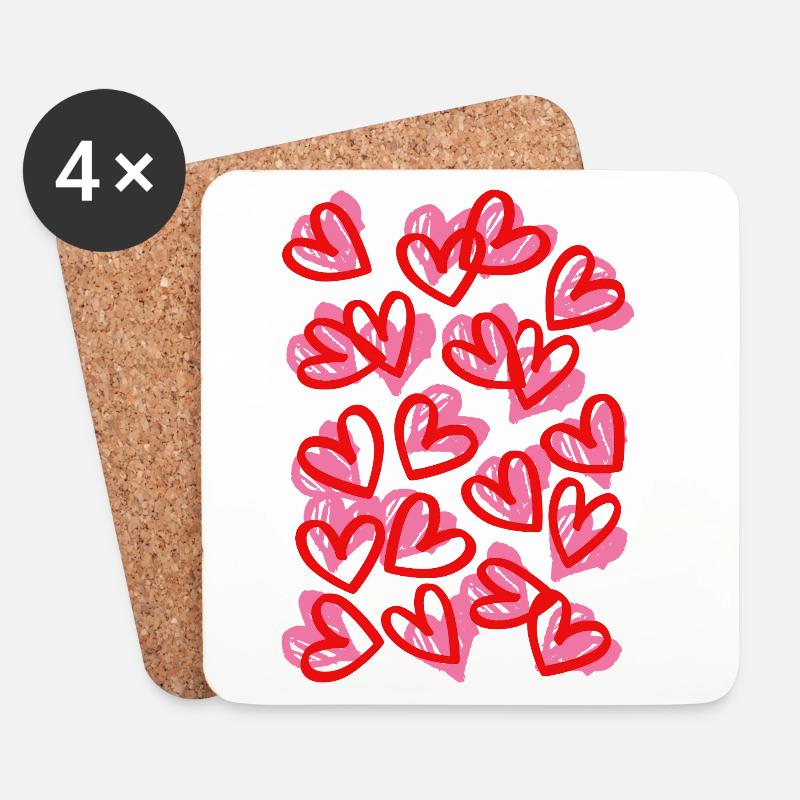 Big-Heart-Doodle-Design - Untersetzer (4er-Set) - Weiß
