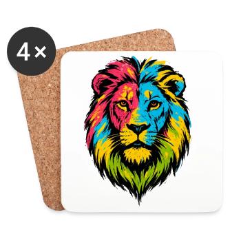 Lion sauvage coloré - Art couleurs Pop - Dessous de verre (lot de 4) - blanc - Devant