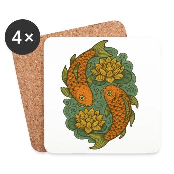 Art du cercle de carpes koï et de lotus - Dessous de verre (lot de 4) - blanc - Devant