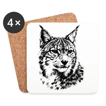 Luchs – minimalistische Grafiken einer Wildkatze - Untersetzer (4er-Set) - Weiß - Vorne