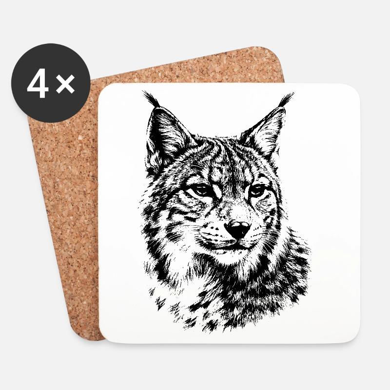 Luchs – minimalistische Grafiken einer Wildkatze - Untersetzer (4er-Set) - Weiß