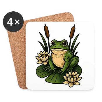 Grüner Frosch auf Seerosenblatt - Untersetzer (4er-Set) - Weiß - Vorne