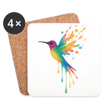 Aquarell Hummingbird: Mehrfarbiger Vogelsplash - Untersetzer (4er-Set) - Weiß - Vorne