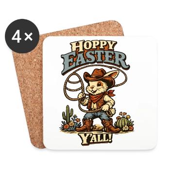 Retro Bunny Howdy Easter Rabbit Ears - Coasters (set of 4) - white - Front