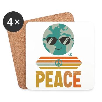 Erde mit Peace-Sonnenbrille Retro - Untersetzer (4er-Set) - Weiß - Vorne