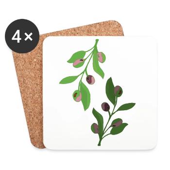 branches d’olivier, vert rose - Dessous de verre (lot de 4) - blanc - Devant