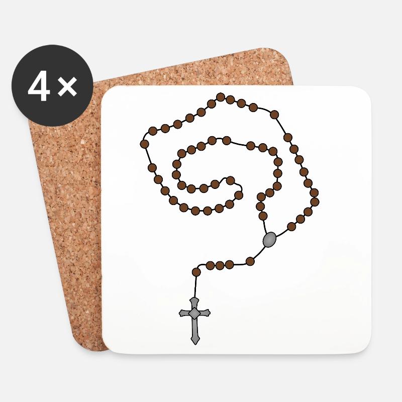 Spiral Rosary Beads on Black - Coasters (set of 4) - white