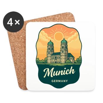Münchner Frauenkirche Deutschland Vintage Sunset Abzeichen - Untersetzer (4er-Set) - Weiß - Vorne
