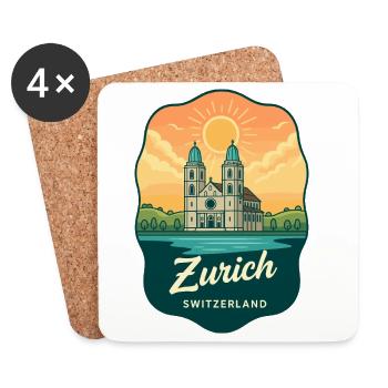Zurich Grossmünster, Suisse Voyage Vintage - Dessous de verre (lot de 4) - blanc - Devant