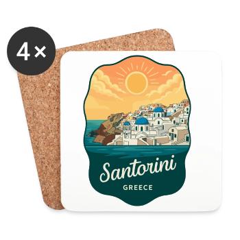 Insigne rétro Sunset des Dômes Bleus de Santorin - Dessous de verre (lot de 4) - blanc - Devant