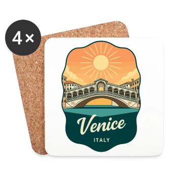 Venice Rialto Bridge Vintage-Sonnenuntergangsabzeichen - Untersetzer (4er-Set) - Weiß - Vorne