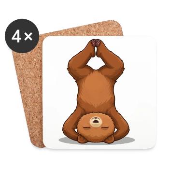 Ours de yoga en équilibre sur la tête - Dessous de verre (lot de 4) - blanc - Devant