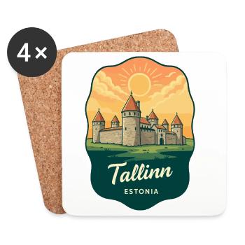 Écusson vintage de la ville médiévale de Tallinn - Dessous de verre (lot de 4) - blanc - Devant