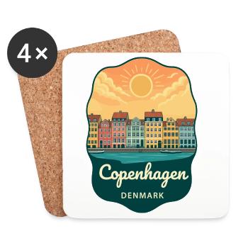 Copenhagen Nyhavn Retro Sunset Badge - Coasters (set of 4) - white - Front