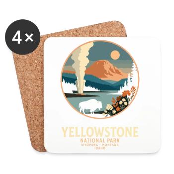 Emblème du Paysage du Geyser de Yellowstone - Dessous de verre (lot de 4) - blanc - Devant