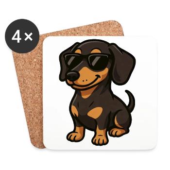 Teckel cool avec lunettes de soleil, petit ami maître - Dessous de verre (lot de 4) - blanc - Devant
