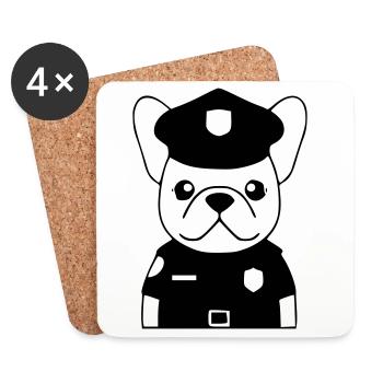 Frenchie Policeman Dog Black - Coasters (set of 4) - white - Front