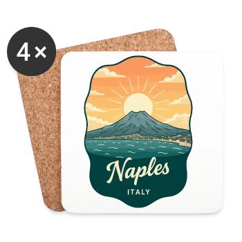 Naples Mount Vesuvius Retro Travel Badge - Coasters (set of 4) - white - Front