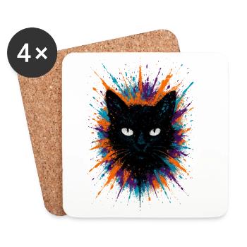 Chat Noir Watercolor Splash Art - Dessous de verre (lot de 4) - blanc - Devant