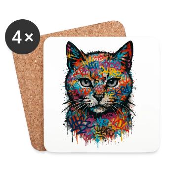 Cat Street Art Graffiti Urban Style - Coasters (set of 4) - white - Front