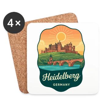 Heidelberg Castle Vintage Travel Badge - Coasters (set of 4) - white - Front