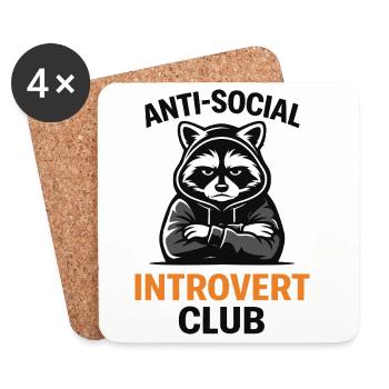 Introvert Raccoon Club Hoodie - Coasters (set of 4) - white - Front