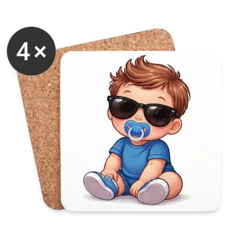 Bébé avec des lunettes de soleil et une tétine - Dessous de verre (lot de 4) - blanc - Devant