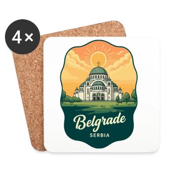 Badge de voyage rétro du coucher de soleil de Belgrade Saint Sava - Dessous de verre (lot de 4) - blanc - Devant