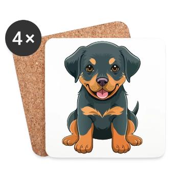 Rottweiler Welpe Cartoon  - Untersetzer (4er-Set) - Weiß - Vorne