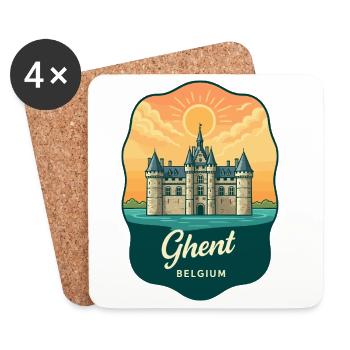 Ghent Gravensteen Castle Retro Sunset Badge - Coasters (set of 4) - white - Front