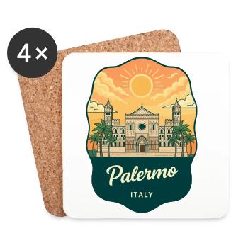 Insigne de voyage vintage Sunset de la cathédrale de Palerme - Dessous de verre (lot de 4) - blanc - Devant