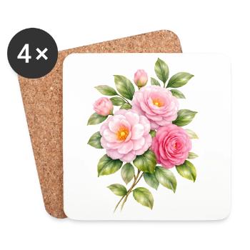 Rosa Kamelienblüten Illustration   - Untersetzer (4er-Set) - Weiß - Vorne