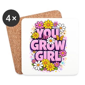 You Grow Girl - Citation motivante florale vibrante - Dessous de verre (lot de 4) - blanc - Devant