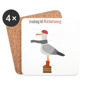 Freitag Rückenwind Möwe Minimalistischer Spruch - Untersetzer (4er-Set) - Weiß - Vorne
