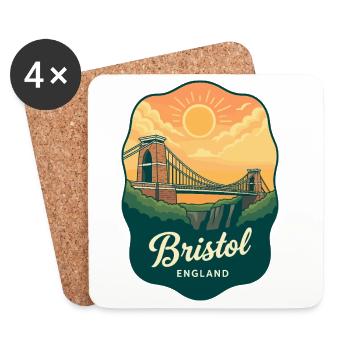 Bristol Clifton Bridge Vintage Sunset Badge - Coasters (set of 4) - white - Front
