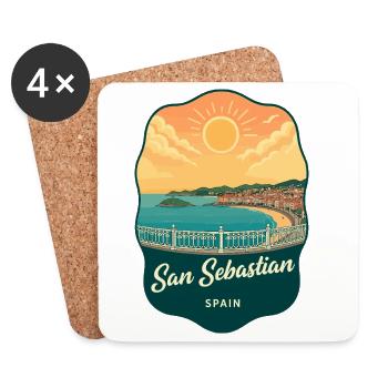 San Sebastian La Concha Retro-Sonnenuntergangsabzeichen - Untersetzer (4er-Set) - Weiß - Vorne