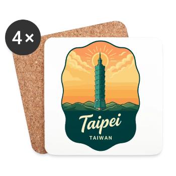 Taipei 101 Taiwan Vintage Sunset Reiseabzeichen - Untersetzer (4er-Set) - Weiß - Vorne