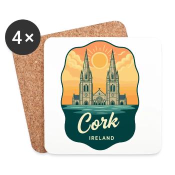 Cork Ireland Retro Sonnenuntergangs-Reiseabzeichen - Untersetzer (4er-Set) - Weiß - Vorne
