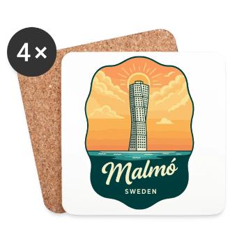 Badge vintage du coucher de soleil Malmo Turning Torse - Dessous de verre (lot de 4) - blanc - Devant