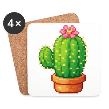 Pixelkaktus mit Blüte - Untersetzer (4er-Set) - Weiß - Vorne