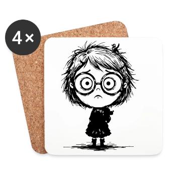 Sticker Girl Melancholy Empty Gaze Manga - Untersetzer (4er-Set) - Weiß - Vorne